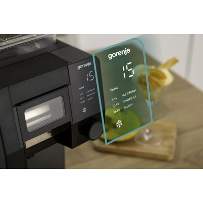 Морозивниця Gorenje 3 в 1, 210Вт, чаша-1л, 35 кг - 24 год., слаші, лід, морозиво, електронне управління, чорний Морозивниця Gorenje 3 в 1, 210Вт, чаша-1л, 35 кг - 24 год., слаші, лід, морозиво, електронне управління, чорний
