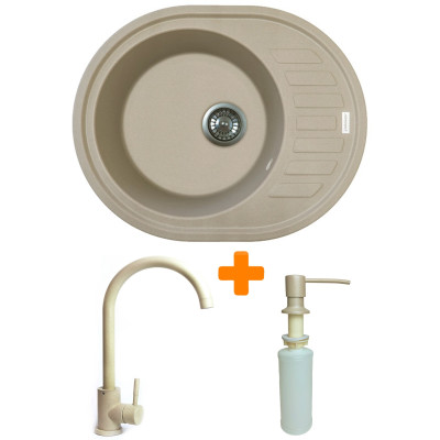 Набір кухонний Adamant Ovum, штучний камінь, овальна, з крилом, 615х495х200мм, чаша - 1, врізна, Сахара + змішувач та дозатор Набір кухонний Adamant Ovum, штучний камінь, овальна, з крилом, 615х495х200мм, чаша - 1, врізна, Сахара + змішувач та дозатор