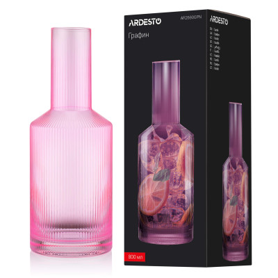 Графин Ardesto 800мл, боросилікатне скло, рожевий
