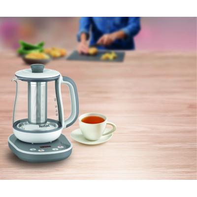 Електрочайник Tefal Tastea tea maker 1.5л, скло, заварник, біло-сірий Електрочайник Tefal Tastea tea maker 1.5л, скло, заварник, біло-сірий