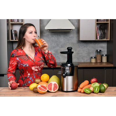 Соковитискач ARDESTO шнековий 200Вт, чаша-0.6л, жмих-0.6л, пластик/метал, сріблясто-чорний