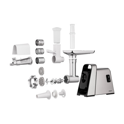 М'ясорубка ARDESTO, 2400Вт, 2.2кг/хв, 3 решітки, насадка для ковбас, кеббе, томатів, 4 терки, пластик, чорно-срібний М'ясорубка ARDESTO, 2400Вт, 2.2кг/хв, 3 решітки, насадка для ковбас, кеббе, томатів, 4 терки, пластик, чорно-срібний