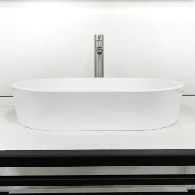 Раковина, умивальник Adamant BESTE NEW, штучний камінь, овальна, без отвору для змішувача та переливу, 540x350x110мм, накладний, білий