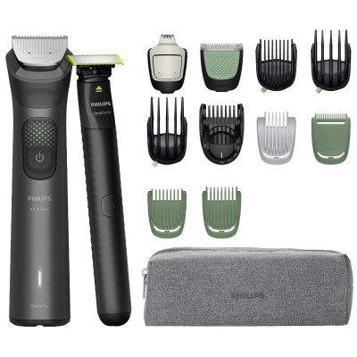 Тример Philips Series 9000, для обличчя, голови, тіла, акум., насадок-15, OneBlade в компл., сталь, сірий Тример Philips Series 9000, для обличчя, голови, тіла, акум., насадок-15, OneBlade в компл., сталь, сірий
