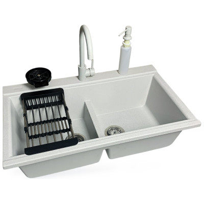 Набір кухонний Adamant Similar, штучний камінь, прямокут., без крила, 885x505x230мм, чаша - 2, врізна, Old stone + змішувач + дозатор + ополіскувач склянок + коландер Набір кухонний Adamant Similar, штучний камінь, прямокут., без крила, 885x505x230мм, чаша - 2, врізна, Old stone + змішувач + дозатор + ополіскувач склянок + коландер