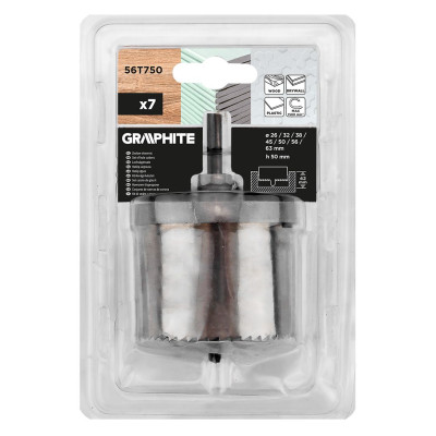 Коронки по дереву GRAPHITE 26-63х50мм 7шт