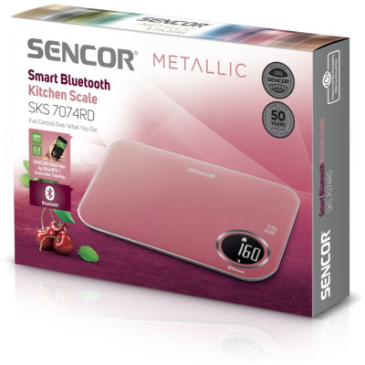 Ваги Sencor кухонні, 5кг, підключення до смартфону, AAAx2, пластик, червоний