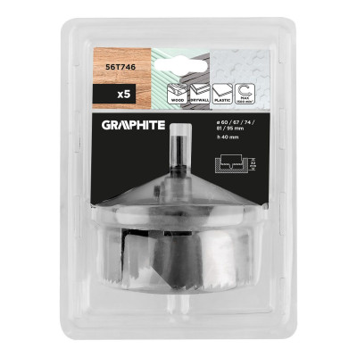 Коронки по дереву GRAPHITE 60,67,74,81,95мм, 5шт