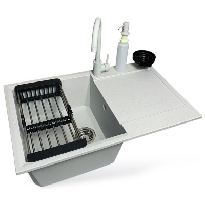 Набір кухонний Adamant Horizon, штучний камінь, прямокут., з крилом, 780х495х230мм, чаша - 1, врізна, Old stone + змішувач + дозатор + ополіскувач склянок + коландер Набір кухонний Adamant Horizon, штучний камінь, прямокут., з крилом, 780х495х230мм, чаша - 1, врізна, Old stone + змішувач + дозатор + ополіскувач склянок + коландер