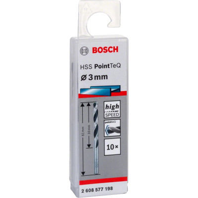 Bosch Свердло по металу HSS-PointTeQ, 3х33х61мм, 10шт