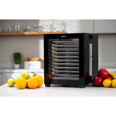 ARDESTO Сушарка для продуктів FDB-1242, 850Вт, піддонів -12x3см, макс-70°С, таймер, електр. управління, нерж., чорний