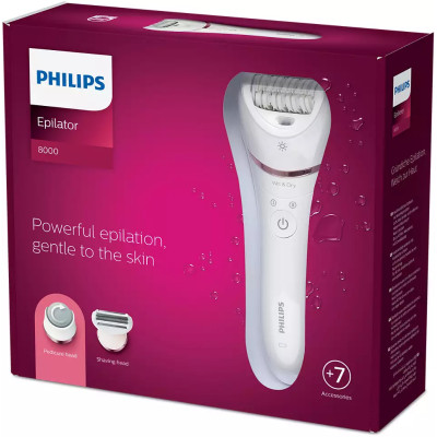 Епілятор Philips Epilator Series 8000 дисковий, акумуляторний , пінцет.-32, волог.+сух., насадок-5, біло-рожевий