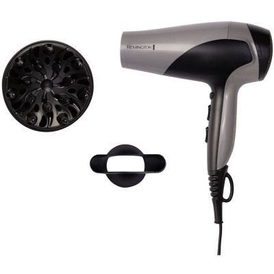 Фен Remington Ionic Dry, 2200Вт, 3 режими, дифузор,турмалинова іоніз-я, хол. обдув, сіро-чорний