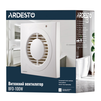 Витяжний вентилятор Ardesto 15 Вт, 80 м3/г, 2400 об./хв., 33 дБ, білий (BFO-100W)