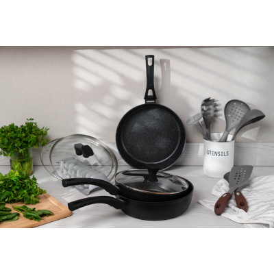 ARDESTO Сковорода глибока з кришкою Gemini Livorno, 28см, алюміній, чорний ARDESTO Сковорода глибока з кришкою Gemini Livorno, 28см, алюміній, чорний