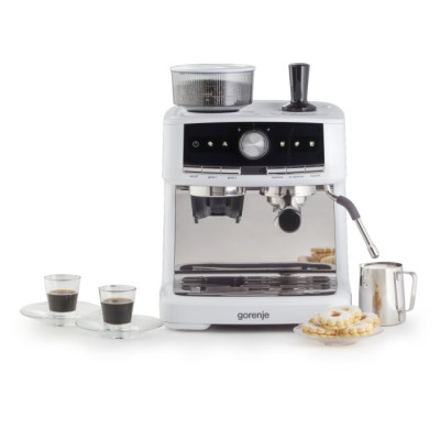 Кавоварка Gorenje ріжкова 2.5л, кавомолка 0,25л, капучинатор, кнопочне керування, білий