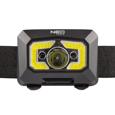 Ліхтар налобний акумуляторний Neo Tools, 1200мА·год, 250лм, 3Вт, 5 функцій освітлення, червоне світло, датчик руху, індикатор заряду Ліхтар налобний акумуляторний Neo Tools, 1200мА·год, 250лм, 3Вт, 5 функцій освітлення, червоне світло, датчик руху, індикатор заряду