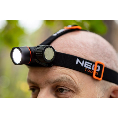 Ліхтар налобний акумулятор/батарейки Neo Tools, 4000мА•год або ААх3, 2000лм, 20Вт, 5 функцій освітлення, IPX4