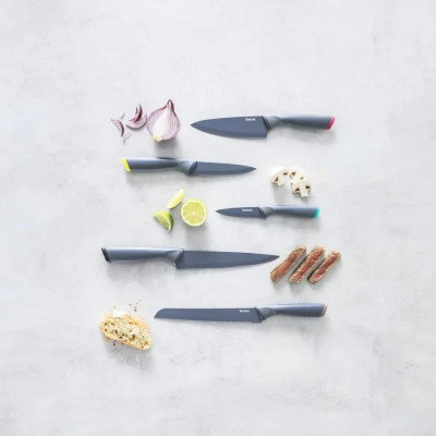 Набор ножей Tefal Fresh Kitchen, деревянное бревно, 5шт, нержавеющая сталь, пластик, дерево, черный