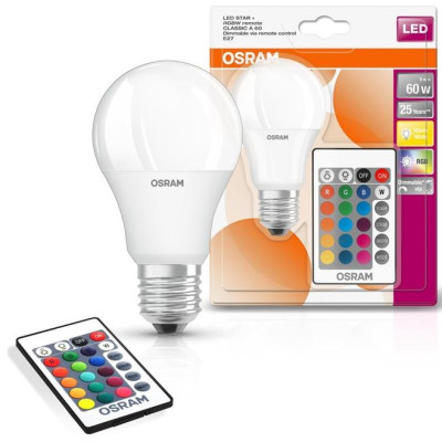 Osram Лампа LED E27 RGB 9Вт 2700К 806Лм пульт ДУ A60 Osram Лампа LED E27 RGB 9Вт 2700К 806Лм пульт ДУ A60