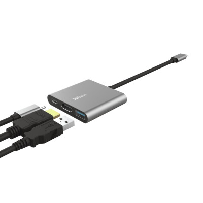 Хаб Trust Dalyx 3-in-1 USB-С > USB-А 3.2/USB-С/HDMI, Алюміній, 0.1м, чорний