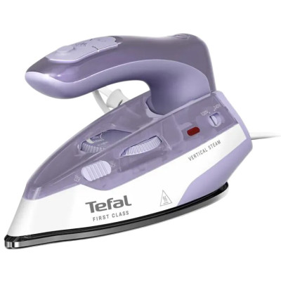 Праска Tefal дорожня First Class, 1000Вт, 65мл, паровий удар -45гр, нерж. сталь, біло-фіолетовий