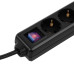 Удлинитель сетевой 2E 6хТип F, 3х1.5мм кв, 16A, 3м, черный 2E-U06ESM3BK