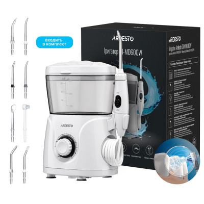 Іригатор ARDESTO стаціонарний, чаша 600 мл, від мережі , 8 насадок, білий Іригатор ARDESTO стаціонарний, чаша 600 мл, від мережі , 8 насадок, білий