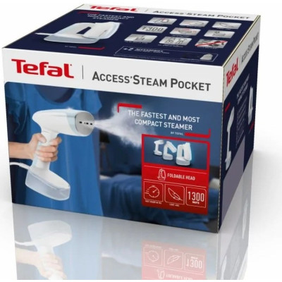 Відпарювач Tefal компактний Access Steam Pocket, 1300Вт, постійна пара - 20гр, біло-блакитний