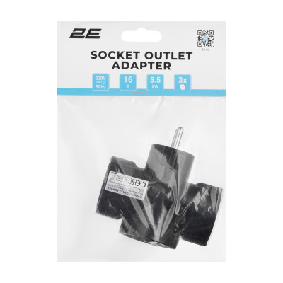 Мережевий адаптер 2E 3xТип F, 16A, чорний (2E-AD0103BK) Мережевий адаптер 2E 3xТип F, 16A, чорний (2E-AD0103BK)