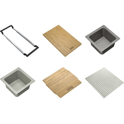Набір аксесуарів Franke All In 4, міні-коландер, ємність для зберігання, 2 дошки, утримувач, килимок-сушарка Набір аксесуарів Franke All In 4, міні-коландер, ємність для зберігання, 2 дошки, утримувач, килимок-сушарка