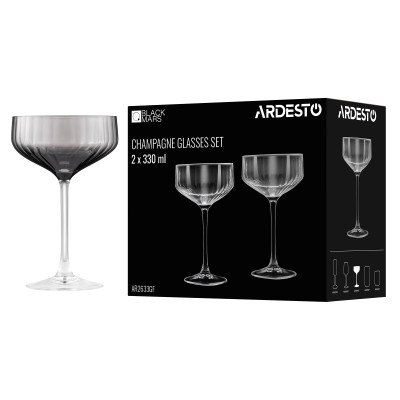 Набір келихів для шампанського ARDESTO Black Mars Alcor 330мл, 2шт, скло, сірий