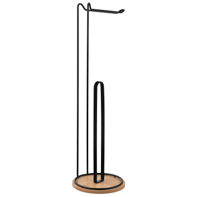 Тримач для туалетного паперу ARDESTO Minimalism 16.5х16.5х55см, метал, бамбук, чорний Тримач для туалетного паперу ARDESTO Minimalism 16.5х16.5х55см, метал, бамбук, чорний