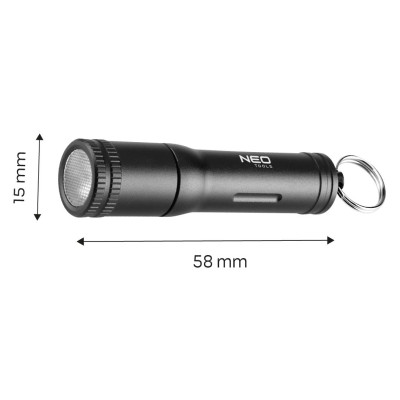 Neo Tools Ліхтар ручний на батарейках, міні, AAAх1, 100лм, алюмінієвий, 6см, 9г, IPX4 Neo Tools Ліхтар ручний на батарейках, міні, AAAх1, 100лм, алюмінієвий, 6см, 9г, IPX4