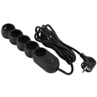 Удлинитель сетевой 2E Plus 5хТип F, 3х1мм кв, 10A, 3м, черный 2E-U05VESM3BK