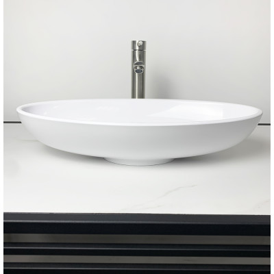 Раковина, умивальник Adamant ANDERE NEW, штучний камінь, овальна, без отвору для змішувача та переливу, 590х295х130мм, накладний, білий Раковина, умивальник Adamant ANDERE NEW, штучний камінь, овальна, без отвору для змішувача та переливу, 590х295х130мм, накладний, білий