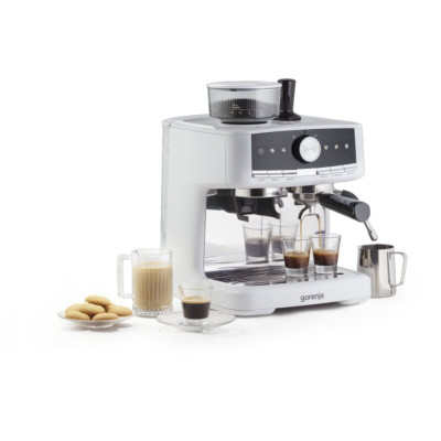 Кавоварка Gorenje ріжкова 2.5л, кавомолка 0,25л, капучинатор, кнопочне керування, білий