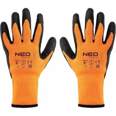 Neo Tools Рукавички робочі, латексне покриття, поліестер, р.8, помаранчево чорні