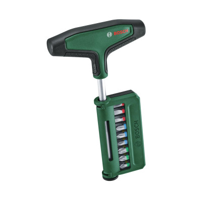 Викрутка Bosch для біт, Т-подібне руків'я, 19 насадок, 100мм, сталь CrV