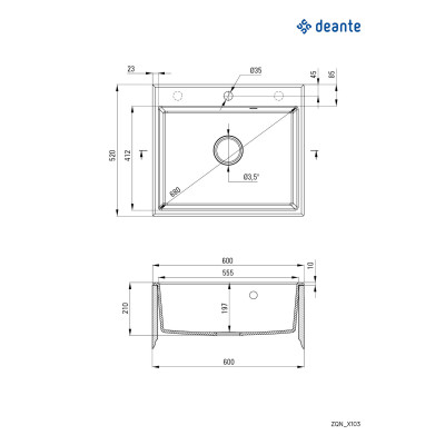 Мийка кухонна Deante Andante, граніт, прямокутник, без крила, 600х520х210мм, чаша - 1, накладна, графіт Мийка кухонна Deante Andante, граніт, прямокутник, без крила, 600х520х210мм, чаша - 1, накладна, графіт