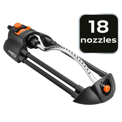 Зрошувач дощовий Neo Tools, дощувач маятниковий, 18 сопел в металевому елементі, регулювання діапазону та сили поливу, площа розпилення 14х19м Зрошувач дощовий Neo Tools, дощувач маятниковий, 18 сопел в металевому елементі, регулювання діапазону та сили поливу, площа розпилення 14х19м