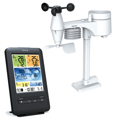 Метеостанція Sencor, внутр/зовн вимірювання, від мережі/CR2032x1+AAx3, темп-ра, вологість, час, прогноз погоди, атмосферний тиск, шв. вітру, чорний Метеостанція Sencor, внутр/зовн вимірювання, від мережі/CR2032x1+AAx3, темп-ра, вологість, час, прогноз погоди, атмосферний тиск, шв. вітру, чорний