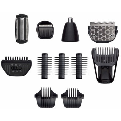 Набір для стрижки Babyliss, для бороди, вусів, голови, носа і тіла, акум., вібраційний мотор, насадок-10, сталь, чорний