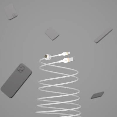 Belkin Кабель USB-A - Lightning плетений, силіконовий, з ремінцем на магніті, 1м, білий Belkin Кабель USB-A - Lightning плетений, силіконовий, з ремінцем на магніті, 1м, білий
