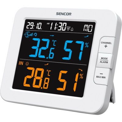 Метеостанція Sencor, внутр/зовн вимірювання, температура, вологість, час, дні тижня, календар, підтримує платформи Android та iOS, Білий Метеостанція Sencor, внутр/зовн вимірювання, температура, вологість, час, дні тижня, календар, підтримує платформи Android та iOS, Білий