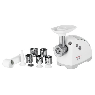 Мясорубка Moulinex, 1400Вт, 1.7кг/мин, 2 решетки, насадка для колбас, пластик, белый (ME626132)