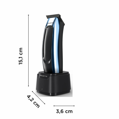 Тример Rowenta Barber Experience, для голови, бороди, мережа+акум., роторний мотор, насадок-5, нержавіюча сталь з покриттям DLC, чорно-синій Тример Rowenta Barber Experience, для голови, бороди, мережа+акум., роторний мотор, насадок-5, нержавіюча сталь з покриттям DLC, чорно-синій