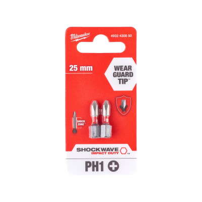 Біти Milwaukee Shockwave, PH1х25мм, набір 2шт