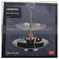 Блюдо 2-х ярусне Ardesto Gemini, 25х25х27см, скло, нержавіюча сталь, прозорий Блюдо 2-х ярусне Ardesto Gemini, 25х25х27см, скло, нержавіюча сталь, прозорий