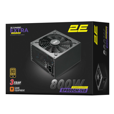 Блок питания 2E GAMING Extra Power (800W), >90%, 80+ Gold, 140мм, 1xMB 24pin(20+4), 2xCPU 8pin(4+4), 3xMolex, 6xSATA, 4xPCIe 8pin(6+2), Modular Блок питания 2E GAMING Extra Power (800W), >90%, 80+ Gold, 140мм, 1xMB 24pin(20+4), 2xCPU 8pin(4+4), 3xMolex, 6xSATA, 4xPCIe 8pin(6+2), Modular